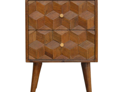 Cube Carved Bedside Table Nightstand - Chestnut