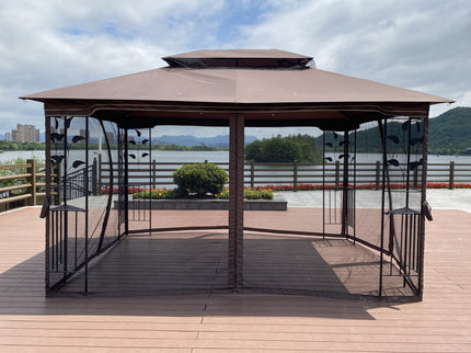 Patio Gazebo Tent With Ventilated Double Roof And Mosquito Net For Backyard Or Garden