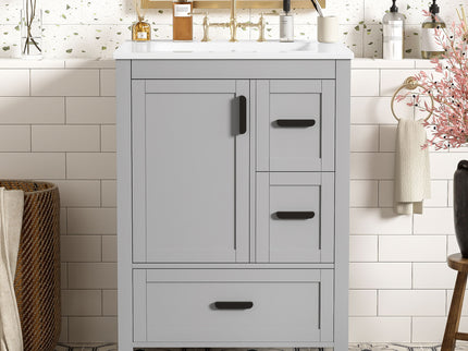 Bathroom Vanity With Sink, Soft Close Door, Double Layer Door Shelf And 3 Drawers - Gray