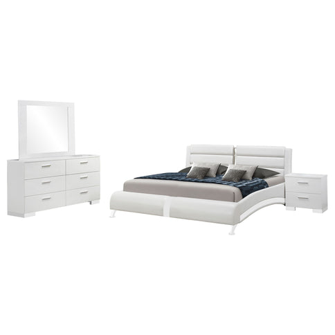 Escalon - 4 Piece Bedroom Set With Paneled Headboard Accents Upholstered - Glossy White