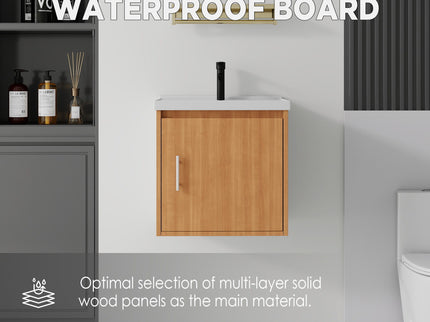 20" Floating Bathroom Vanity Combo With Sink, Soft Close Doors, Wall Mounted Solid Cabinet - Golden Oak