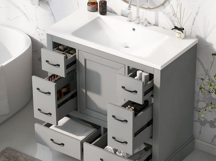 Modern Bathroom Vanity With Sink, 6 Drawers, Adjustable Shelf