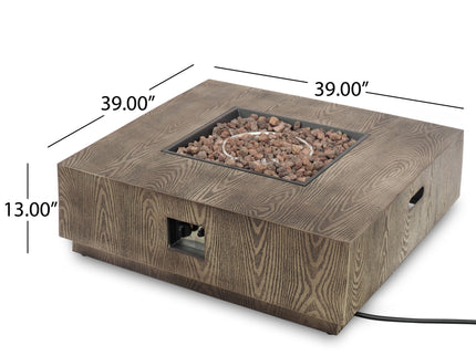 Wellington Square Iron Fire Pit With Wood Pattern Design And 50, 000 Btu Output
