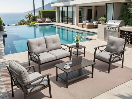 Patio Furniture Set With Coffee Table And Cushions For Backyard