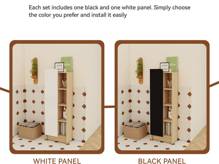 24" Bathroom Vanity With Sink & Tall And Low Side Cabinets, Vanity Set With Thin Edge Sink & Interchangeable Door Panels, 3 Piece Bathroom Storage Set - Black / Light Oak / White