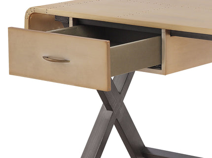 Danton - Aluminum Top Grain Leather Rectangular Writing Desk - Gold