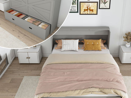Full Murphy Bed With Storage Drawers, Charging Station, Foldable Panels, And Silent Swivel Wheels