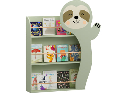 Sloth Bookshelf, Front Facing Toddler Book Display Rack With 3 Tiers, Cute Animal Design - Sage Green
