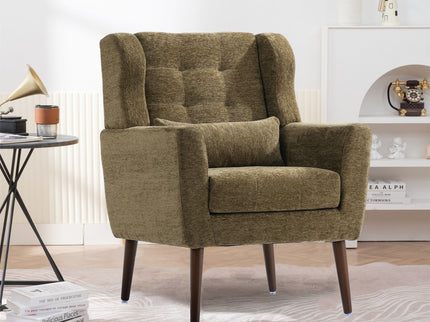 Modern Accent Chair, Arm Chairs For Living Room, Upholstered Mordern Armchair, Comfy Soft Padded Lounge Chair In Small Space, Bedroom, With Pillow, Solid Wood Leg