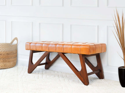 Mia - Bench With Buttons - Brown / Rustic