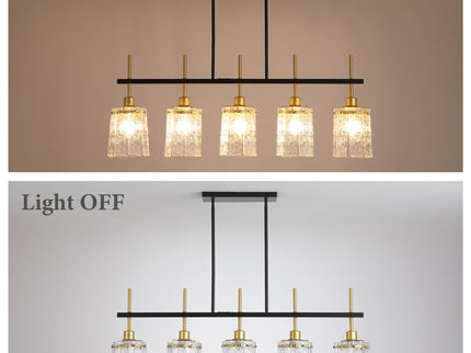Chandelier 5 Light, Fixture Over Table - Black / Gold