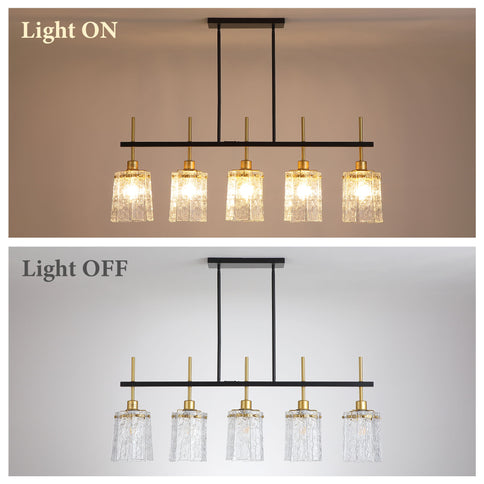 Chandelier 5 Light, Fixture Over Table - Black / Gold