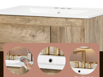 Bathroom Vanity Cabinet With Sink, Sliding Drawer, Soft Closing Door, Open Shelf - Natural Wood