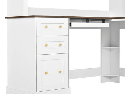 Space Saving L-Shaped Computer Desk With Keyboard Tray & Charging Stations