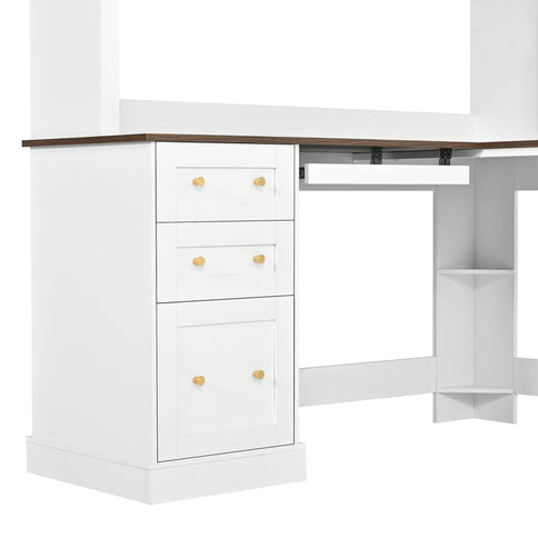 Space Saving L-Shaped Computer Desk With Keyboard Tray & Charging Stations