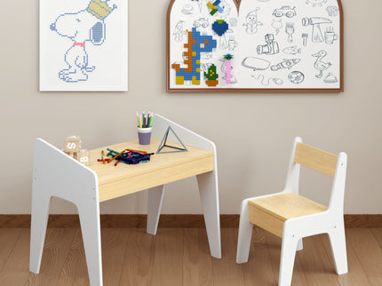 Table Set With 1 Chair, Children Study Table For Ages 2 - 8 - White