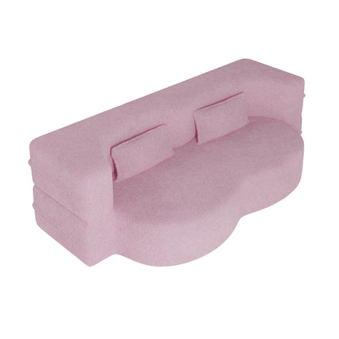 Modern Floor Sofa, With 2 Pillows, Convertible Teddy Fabric Foam Filled Bed