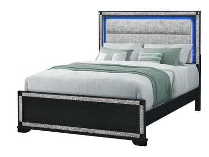 Soulmarie - Bed With LED Lighting And Padded Headboard
