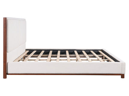 King Upholstered Bed Frame, No Box Spring Needed - Walnut / White