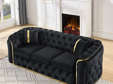 Button Tufted Couch With 2 Pillows, 3 Seater Luxury Chesterfield Sofa