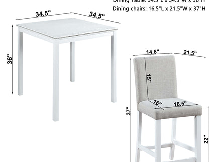 5 Piece Counter Height Table Set, Square Table And 4 Upholstered Chairs