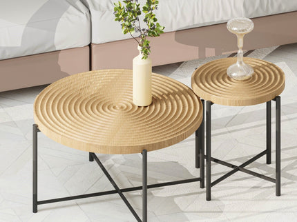 Coffee And End Table Set Waterproof Cover, Distressed Cylindrical Design, Legs Classic Rustic Charm (Set of 2)