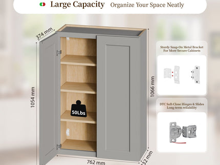 Shaker Wall Cabinet With Soft-Close Doors, Adjustable Shelves