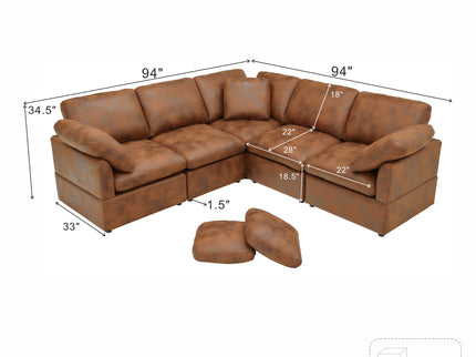 Modular Cloud Sectionals Sofa, Freely Configurable Corner - Light Brown