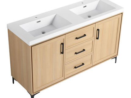 Original 60" Freestanding Bathroom Vanity With Double Resin Sink Plywood Soft Closing Doors & Drawers - Oak