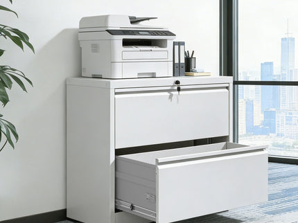 Lateral File Cabinet 2 Drawer, Locking File Cabinet With Anti Tip Interlock, Heavy Duty Storage For Letter / Legal / A4 Files - White