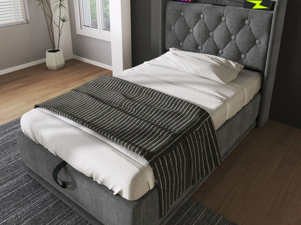 Upholstered Bed, 360 Surround LED Function, Remote Control, Hydraulic Storage Bed With USB, Type-C Charging (Without Mattress)