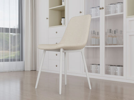 Modern Kitchen Dining Chairs (Set of 4) With Linen Padding And Sturdy Metal Legs - Beige