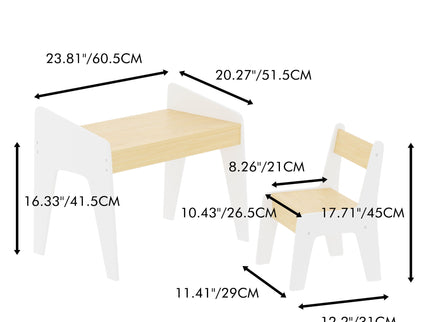 Table Set With 1 Chair, Children Study Table For Ages 2 - 8 - White