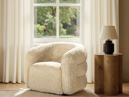 Colt - Fur Swivel Upholstered Barrel Accent Arm Chair - Cream Beige