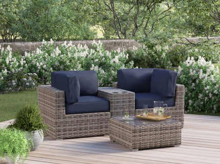 Wicker Seating Group Set With Table And Cushions