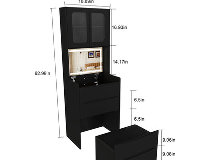 3 In 1 Vanity Table With LED Mirror & Storage Stool For Bedroom
