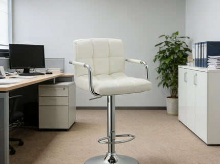 Adjustable Swivel Arm Bar Stool With Cushion - White