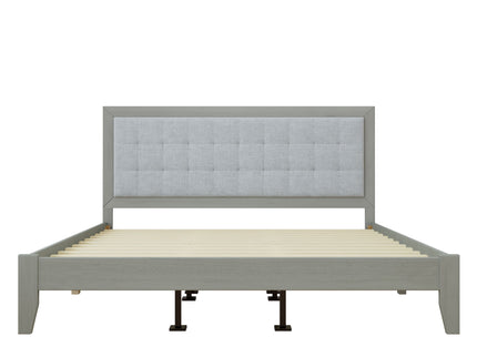 Mid Century Modern Platform Bed With Upholstered Headboard