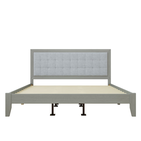 Mid Century Modern Platform Bed With Upholstered Headboard