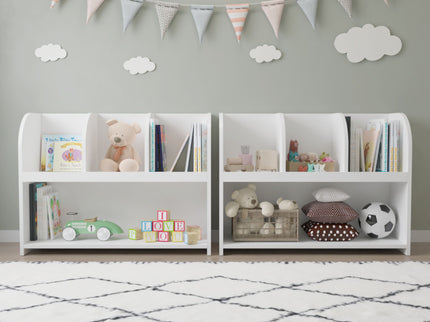 Bookcase With 4 Compartments, Storage Shelf For Toys And Books - White