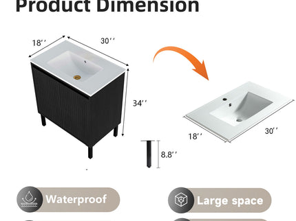 Bathroom Vanity With Ceramic Sink, Floor-Standing Design, Soft-Closing Drawers