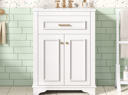 Bathroom Vanity With Integrated Sink, 2 Door Cabinet With Tip Out Drawer, Rectangular Design