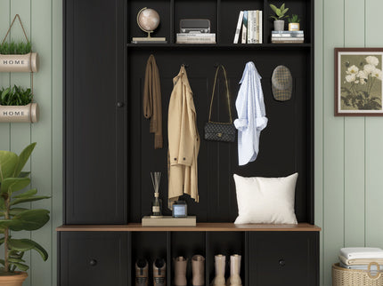 Hall Tree With Shoe Storage Bench, Entryway Coat Rack With 5 Hooks