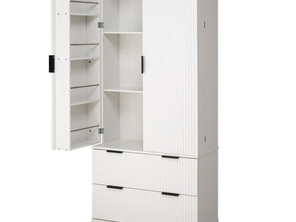 Fluted Kitchen Pantry Cabinet With 2 Large Drawers & 8 Door Spice Rack