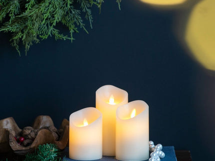 Flickering LED Candles With Remote Timer (Set of 3) - Ivory
