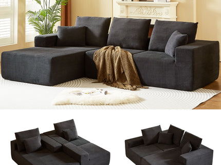 Modular Sectional Sofa With Chaise, L Shaped Cloud Couch With Deep Seat, Sectional Couches For Living Room - Black