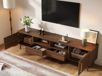 78" TV Stand For 85" TVs With Soft Close Doors, Open Shelf - Walnut