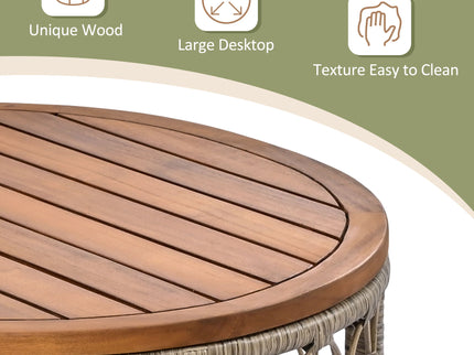 Bohemia-Inspired 4 Person Outdoor Seating Group With Removable Cushions, Conversation Patio Set With Wood Tabletop - Beige