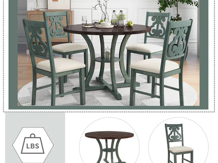 5 Piece Round Dining Table And Chair Set With Unique Legs And Hollow Chair Back