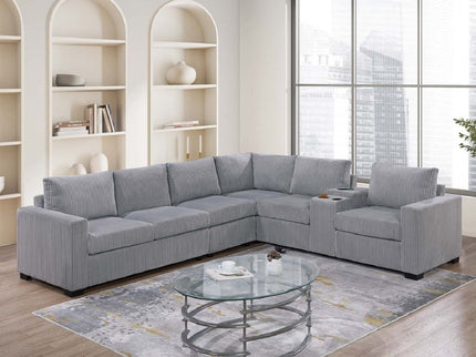 Modern Style L-Shape Sectional Set, USB Ports, Cup Holder